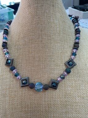 Artisan Crystal and Lava Rock Necklace.